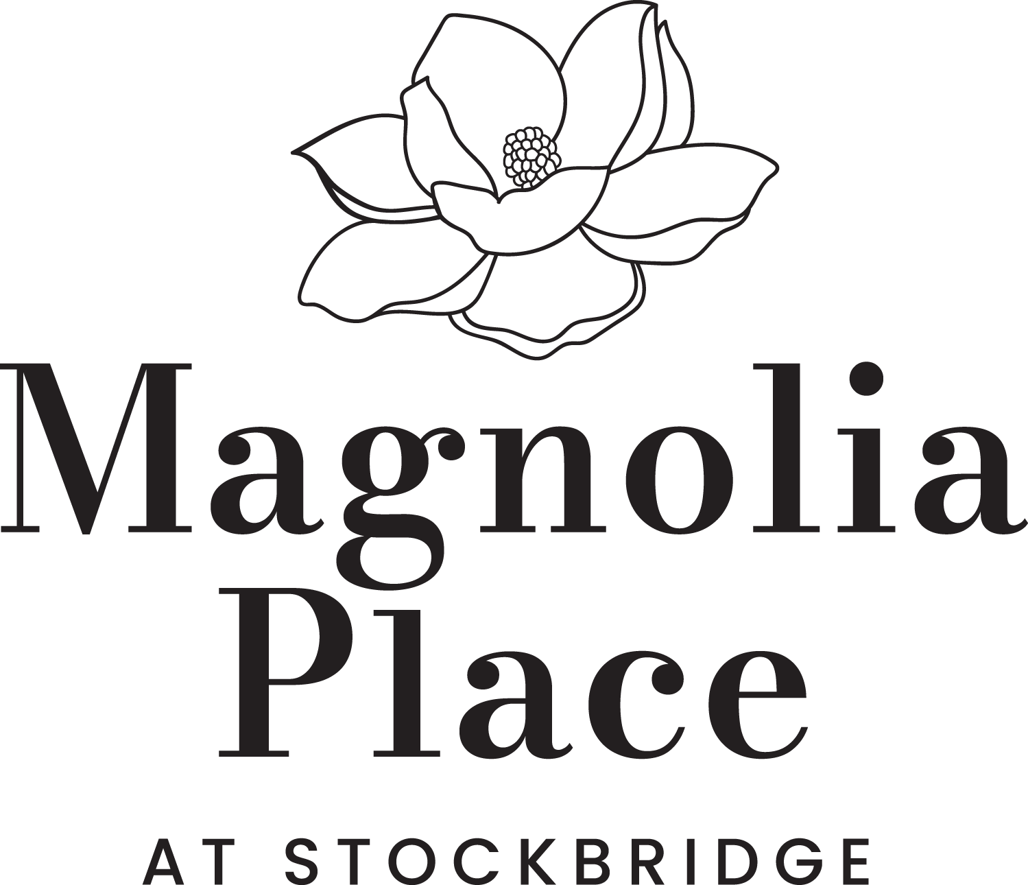 A green sign with a magnolia flower and the words "Magnolia Place at Stockbridge".